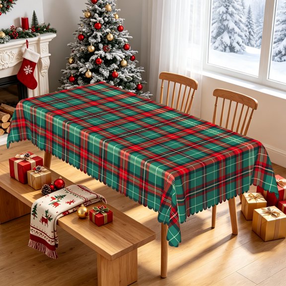 Tchckioa Classic Green Red Grid Tablecloth,Waterproof Table Cover for Christmas Holiday Dining Party Decor,60x84 Inch Rectangle