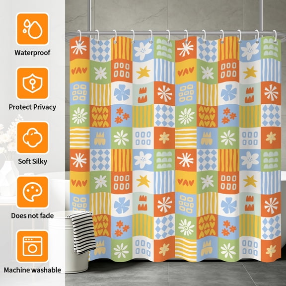 Tchckioa Colorful Grid Shower Curtain for Bathroom,Waterproof and Privacy Hooks Bath Curtain,72x72