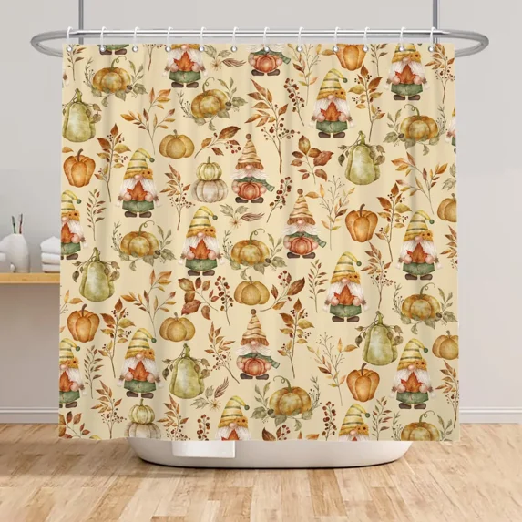 Tchckioa Fall Gnome Pumpkin Shower Curtain,Privacy Protection Hooks Bath Curtain for Bathtub Decor 72x72 Inch