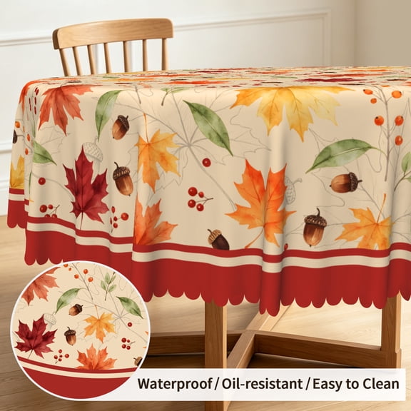Tchckioa Fall Leaf Round Tablecloth for Kitchen Dining,60 Inch Waterproof Stain Proof Table Cloth Cover