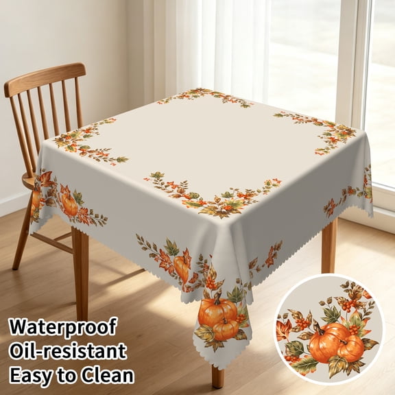 Tchckioa Fall Leaves Pumpkin Square Tablecloth,54x54 Inch Oil-resistant Table Cloth for Kitchen,Autumn Decor