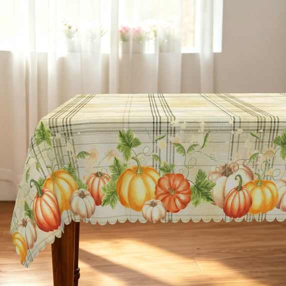 Tchckioa Fall Thanksgiving Plaid Tablecloth,Waterproof Washable Table Cover for Kitchen Dining Decor(Rectangle,60x102 Inch)