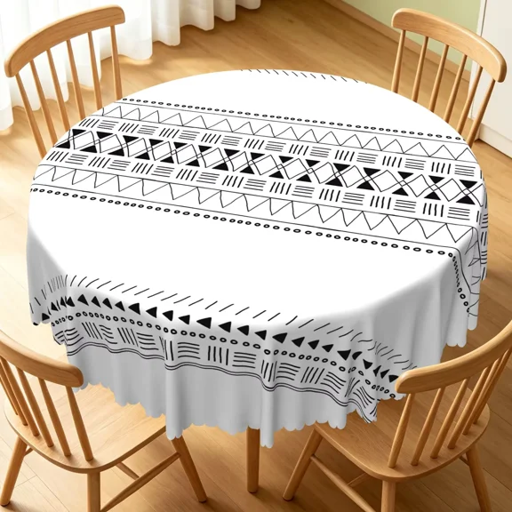 Tchckioa Geometry Black White Round Halloween Tablecloth,60 Inch Waterproof Table Cloth Cover for Kitchen