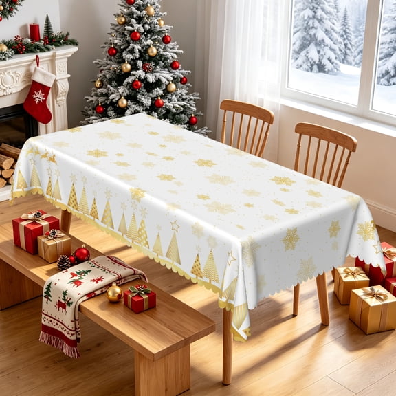 Tchckioa Gold Snowflake Christmas Tablecloth,60x84 Inch Rectangle Washable Table Cover for Kitchen Party Decor