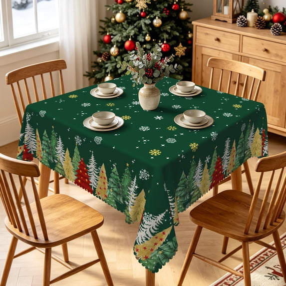 Tchckioa Green Christmas Snowflakes Tablecloth,Waterproof Square Table Cloth Cover for Kitchen,70x70 Inch