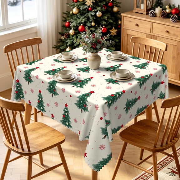Tchckioa Green Christmas Tablecloth for Kitchen,Oil-resistant Waterproof Table Cloth Cover,52x52 Inch