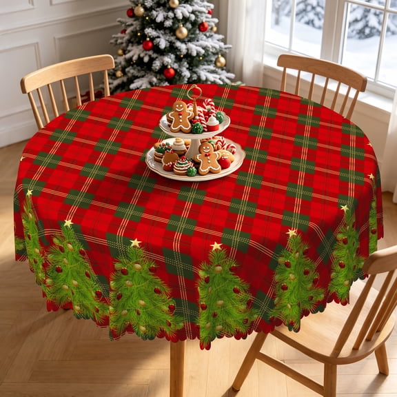 Tchckioa Green Christmas Tree Tablecloth,60 Inch Round Stain Proof Table Cloth Cover for Restaurant Decor