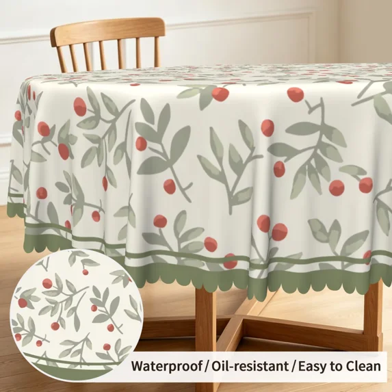 Tchckioa Green Leaf Tablecloth for Restaurant Decor,Stain Proof Table Cloth Cover,60 Inch,Round