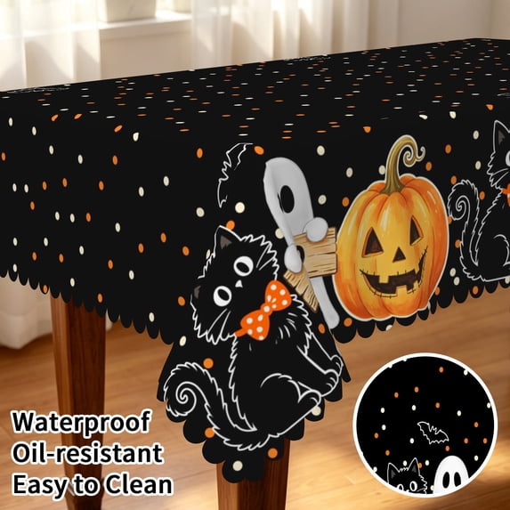 Tchckioa Halloween Black Tablecloth 60x84 Inch,Rectangle Waterproof Table Cover for Kitchen Dining Decor