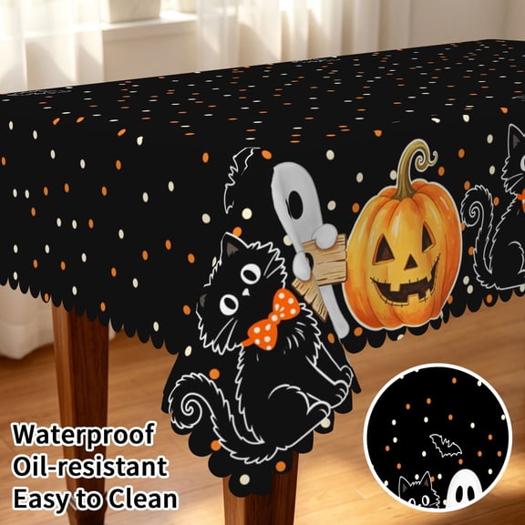 Tchckioa Halloween Black Tablecloth 60x84 Inch,Rectangle Waterproof Table Cover for Kitchen Dining Decor