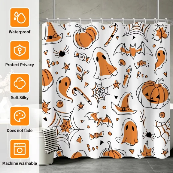 Tchckioa Halloween Cartoon Shower Curtain for Bathroom,47x64 Inch Waterproof Hooks Bath Curtain