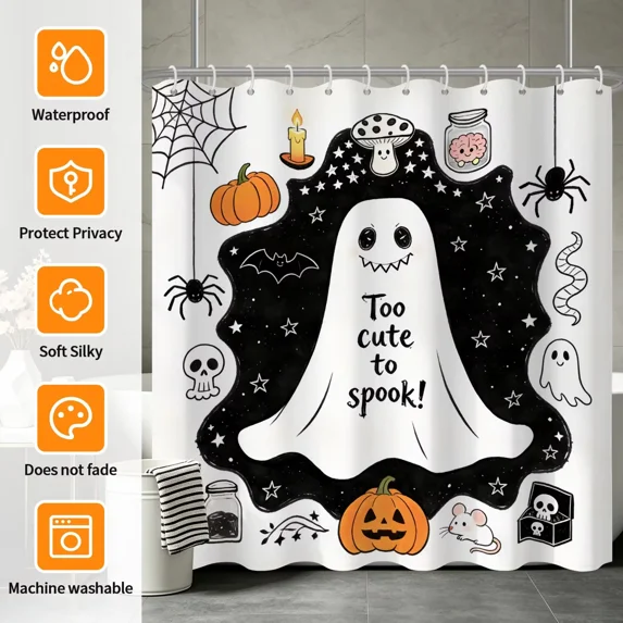 Tchckioa Halloween Ghost Shower Curtain,47x72 Inch Privacy Protection Bath Curtain for Bathroom,Hooks Top