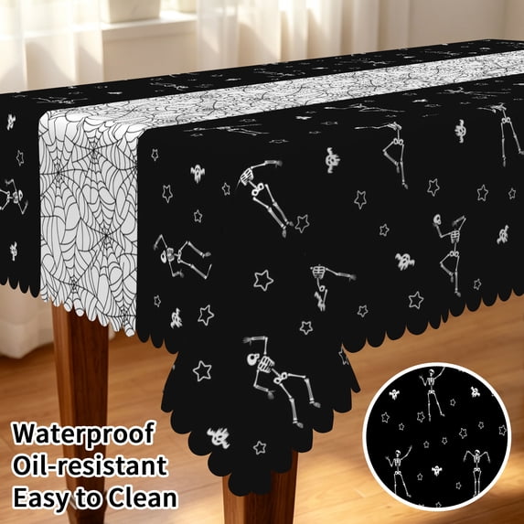 Tchckioa Halloween Ghost Tablecloth,60x70 Inch Stain Proof Table Cover for Kitchen Party Decor(White and Black)