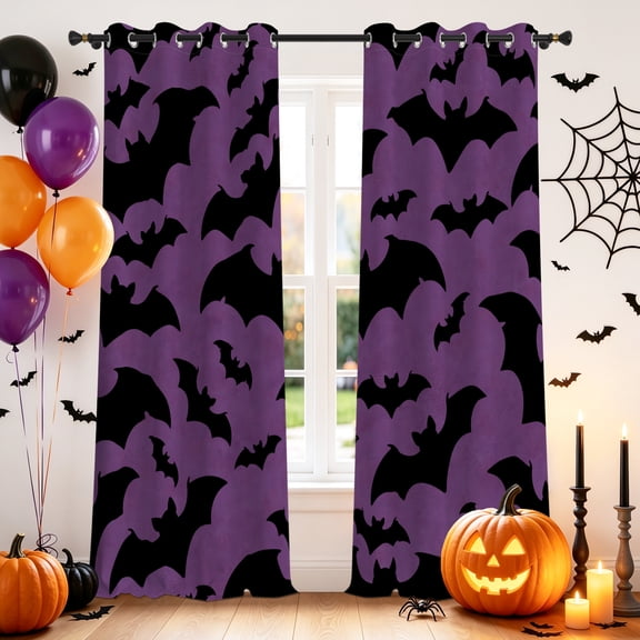 Tchckioa Halloween Purple Bat Blackout Curtains for Bedroom,52x84 Privacy Protection Grommet Drape,2 Panels
