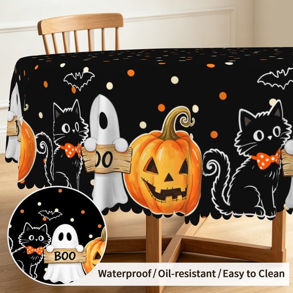 Tchckioa Halloween Round Tablecloth,Waterproof Table Cloth Cover for Dinner Kitchen,60 Inch,Black