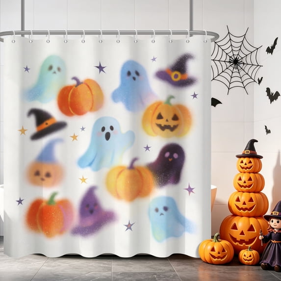 Tchckioa Halloween Shower Curtain,Privacy Protection Hooks Bath Curtain for Bathtub Decor,72x72,Blue White