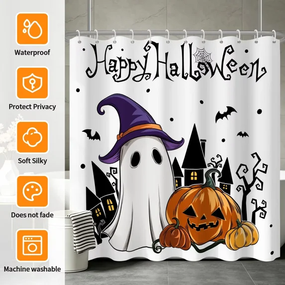 Tchckioa Halloween Shower Curtain,Privacy Protection Hooks Bath Curtain for Bathtub Decor 72x72 Inch