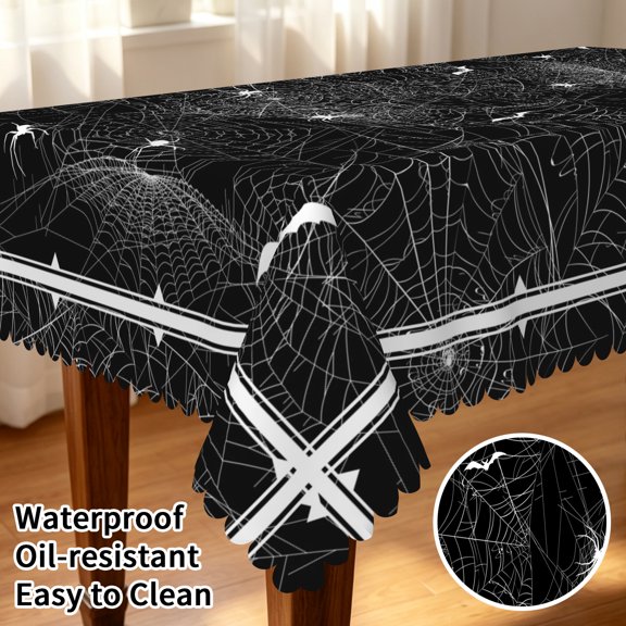 Tchckioa Halloween Spider Web Black Tablecloth,Waterproof Oil-resistant Table Cover for Kitchen Dining(52x70 Inch)