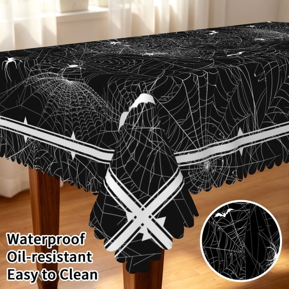 Tchckioa Halloween Spider Web Black Tablecloth,Waterproof Oil-resistant Table Cover for Kitchen Dining(60x84 Inch)