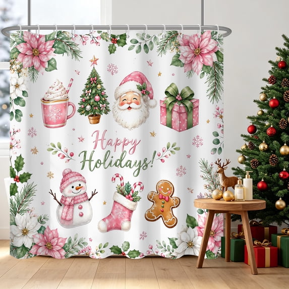 Tchckioa Happy Holiday Shower Curtain,47x72 Inch Waterproof Hooks Bath Curtain for Bathroom