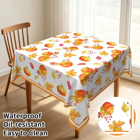 Tchckioa Harvest Thanksgiving Tablecloth,60x60 Inch Square Waterproof Table Cloth for Dinner Kitchen Decor