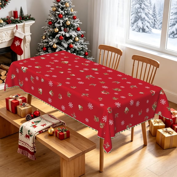 Tchckioa Merry Christmas Red Tablecloth,60x102 Inch Stain Proof Table Cover for Kitchen Party Decor