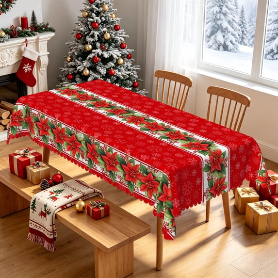 Tchckioa Merry Christmas Tablecloth,60x70 Inch Stain Resistant Table Cover for Holiday Party Decor