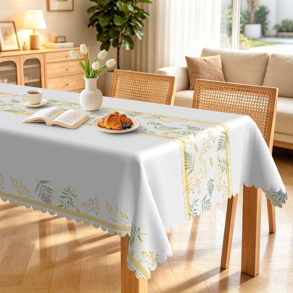 Tchckioa Minimalist Leaf Tablecloth,Waterproof Table Cover for Kitchen Party Decor,60x84 Inch,Rectangle