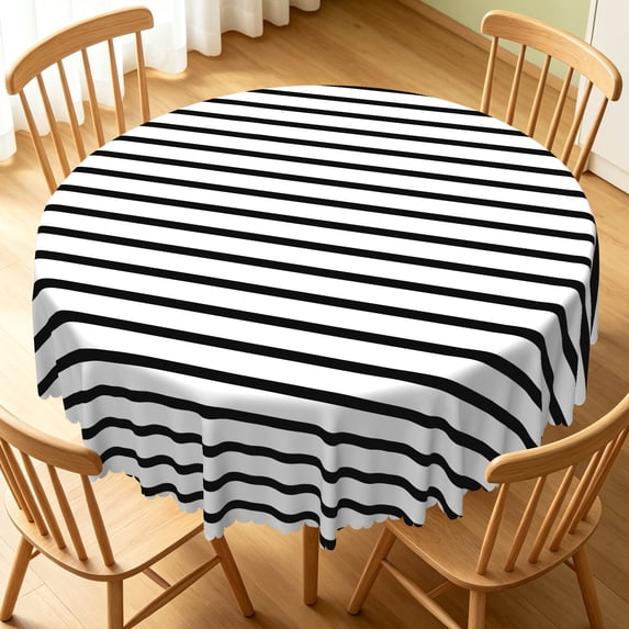 Tchckioa Minimalist Tablecloth,60 Inch Round Oil-resistant Table Cloth Cover for Kitchen,Black and White