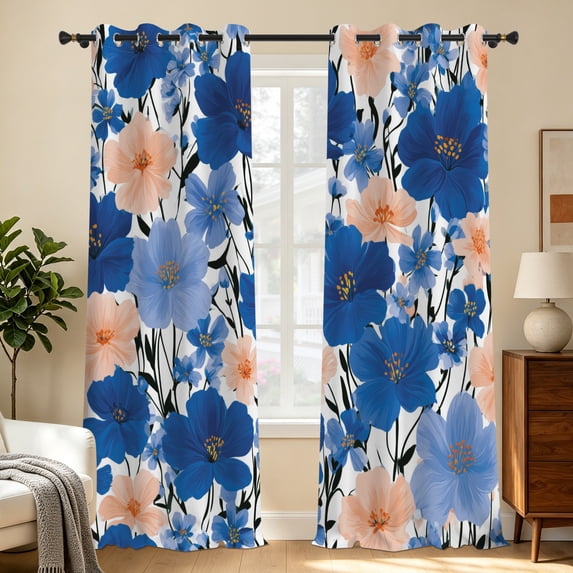 Tchckioa Modern Blue Printed Blackout Curtains,Thermal Insulated Grommet Window Drapes for Apartment,2 Panels,52x63