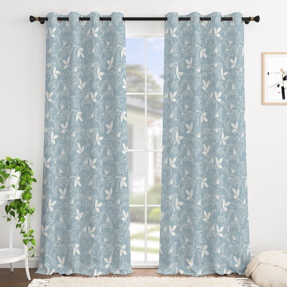 Tchckioa Modern Floral Blackout Curtains,Privacy Protection Grommet Drapes for Apartment(Blue,2 Panels,52x84 Inch)