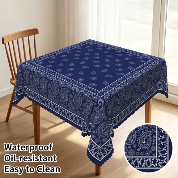 Tchckioa Neutral Art Tablecloth,Waterproof Table Cloth for Kitchen Dining,Square,52x52,Blue