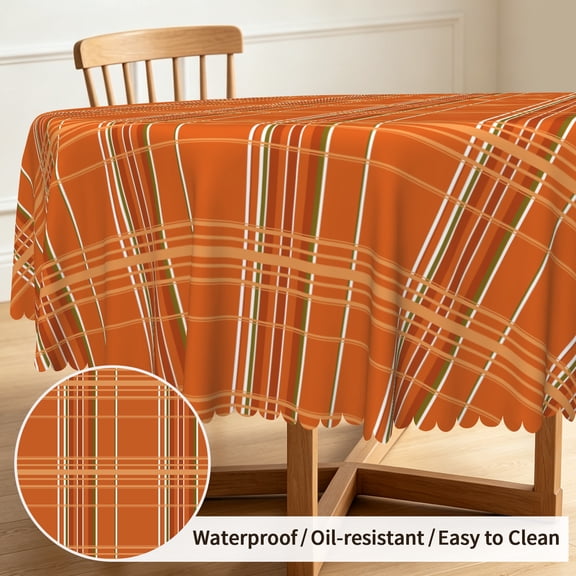 Tchckioa Orange Grid 60 Inch Round Tablecloth,Waterproof Oil-resistant Table Cloth Cover for Kitchen Dining