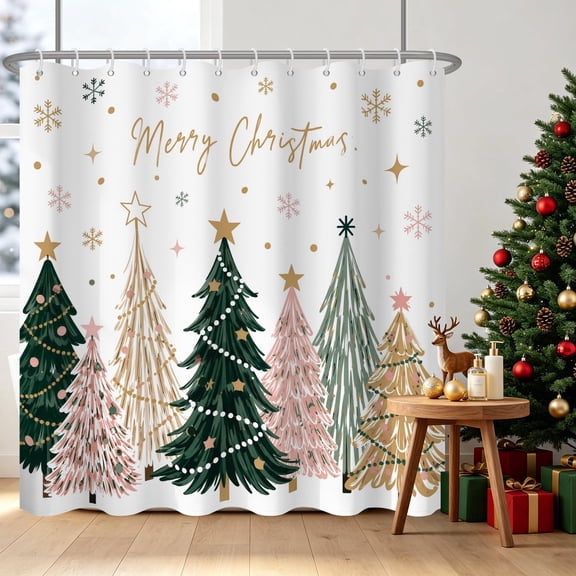 Tchckioa Pine Tree Snowflake Shower Curtain,72x72 Inch Privacy Protection Hooks Bath Curtain for Bathtub