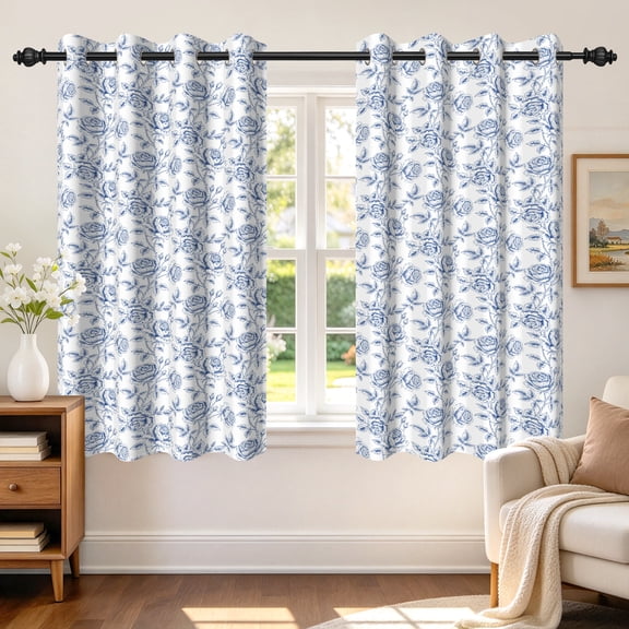 Tchckioa Print Floral Blackout Curtains,Privacy Protection Grommet Window Drapes for Living Room,42x63,2 Panels