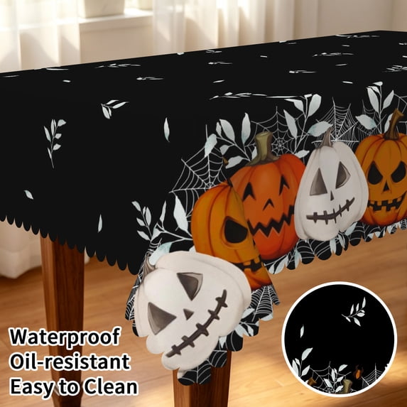 Tchckioa Pumpkin Ghost Tablecloth for Kitchen Dining,60x84 Inch Rectangular Waterproof Stain Proof Table Cover