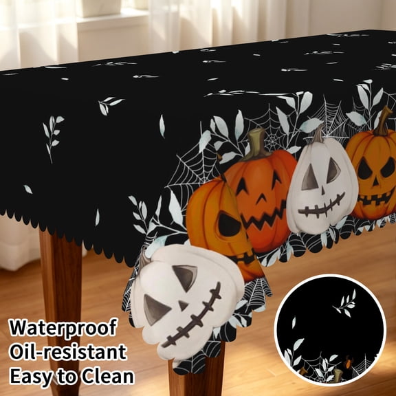 Tchckioa Pumpkin Ghost Tablecloth for Kitchen Dining,60x84 Inch Rectangular Waterproof Stain Proof Table Cover