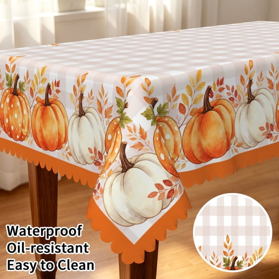 Tchckioa Rectangle Tablecloth,Stain Proof Waterproof Table Cloths for Dining(Autumn Grid Pumpkin,60x84 Inch)