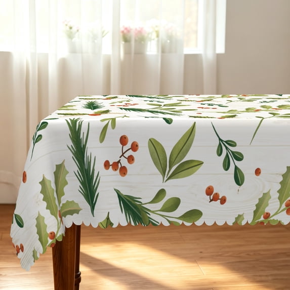 Tchckioa Rectangular Tablecloth for Restaurant,Stain Proof Waterproof Table Cover(60x120 Inch,Green Leaf and White)