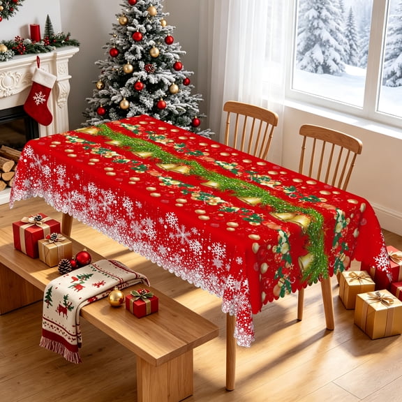 Tchckioa Red Christmas Bells Tablecloth,Waterproof Table Cover for Kitchen Decor,60x84 Inch Rectangle