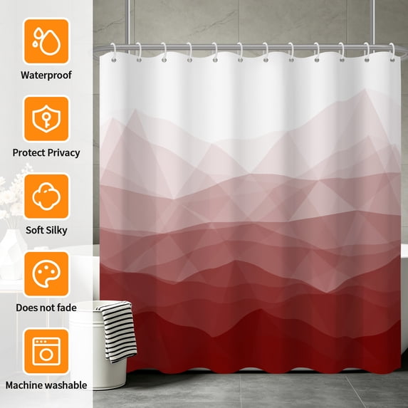 Tchckioa Red Gradient Waterproof Shower Curtain,36x72 Inch Hooks Bath Curtain for Bathroom Decor