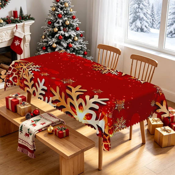 Tchckioa Red Snowflake Tablecloth, 60x102 Inch Waterproof Table Cover for Kitchen Christmas Holiday Decor