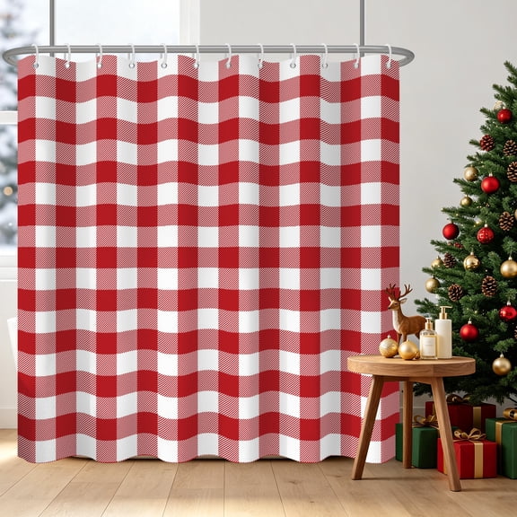 Tchckioa Retro Grid Shower Curtain,72x72 Inch Privacy Protection Hooks Bath Curtain for Bathtub