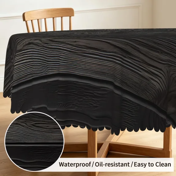 Tchckioa Round Tablecloth,Black Wooden Waterproof Stain Proof Table Cloth Cover for Kitchen Restaurant Decor,60 Inch