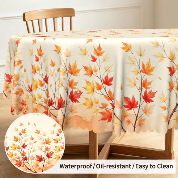 Tchckioa Round Tablecloth,Waterproof Stain Proof Table Cloth Cover for Kitchen Restaurant Decor,60 Inch,Autumn Maple Leaf