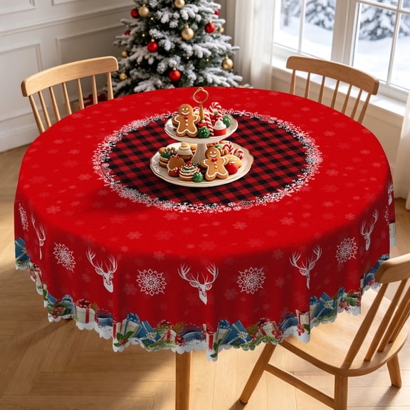 Tchckioa Round Tablecloth,Waterproof Stain Proof Table Cloth Cover for Kitchen Restaurant Decor,60 Inch,Marry Christmas Decor