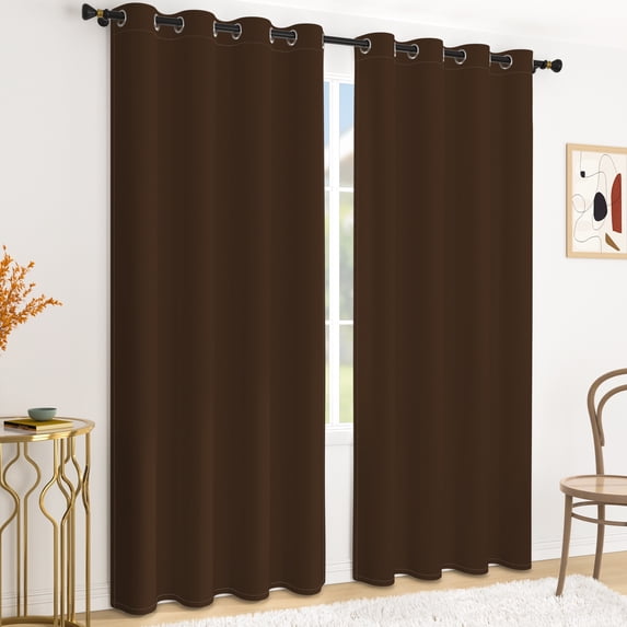 Tchckioa Set of 2 52x63 Inch Blackout Curtains,Privacy Protection Window Drapes for Living Room,Grommet Top,Brown