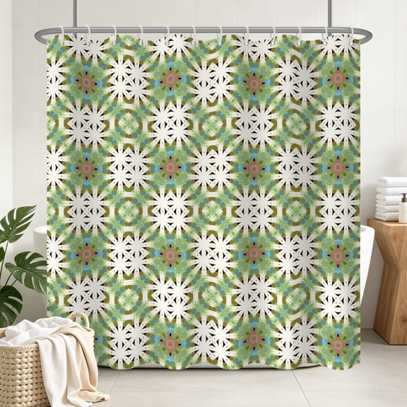 Tchckioa Shower Curtain,72x72 Inch Waterproof Hooks Bath Curtain for Bathtub Bathroom,Modern Art Green