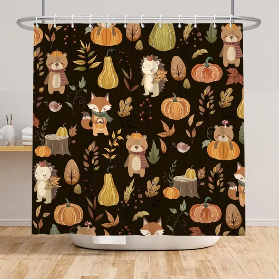 Tchckioa Shower Curtain,Autumn Harvest Thanksgiving Privacy Protection Hooks Bath Curtain for Bathroom Decor,47x72