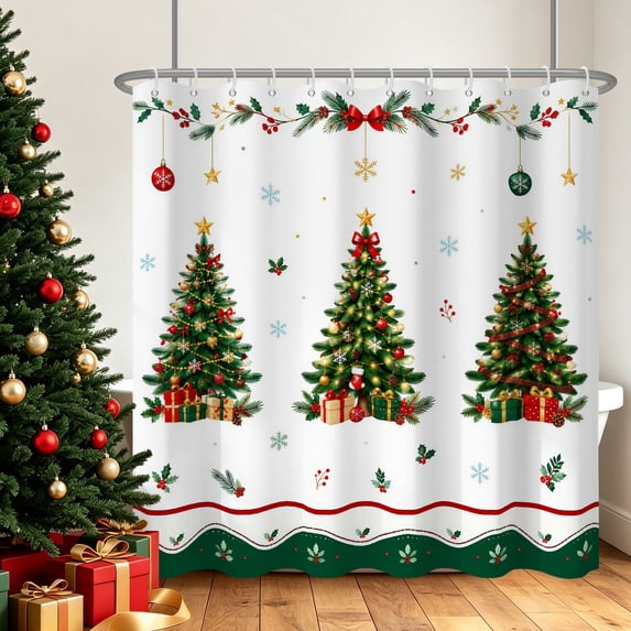 Tchckioa Shower Curtain,Christmas Tree Snowflake Privacy Protection Hooks Bath Curtain for Bathroom Decor,47x64